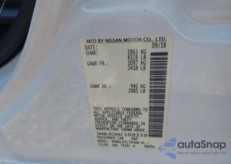 2019 Nissan Altima 2.5 Sr from USA, damaged, VIN 1N4BL4CVXKC109359